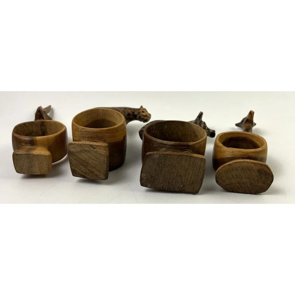 Vintage Hand Carved Animal NAPKIN RINGS African Safari Set of 4